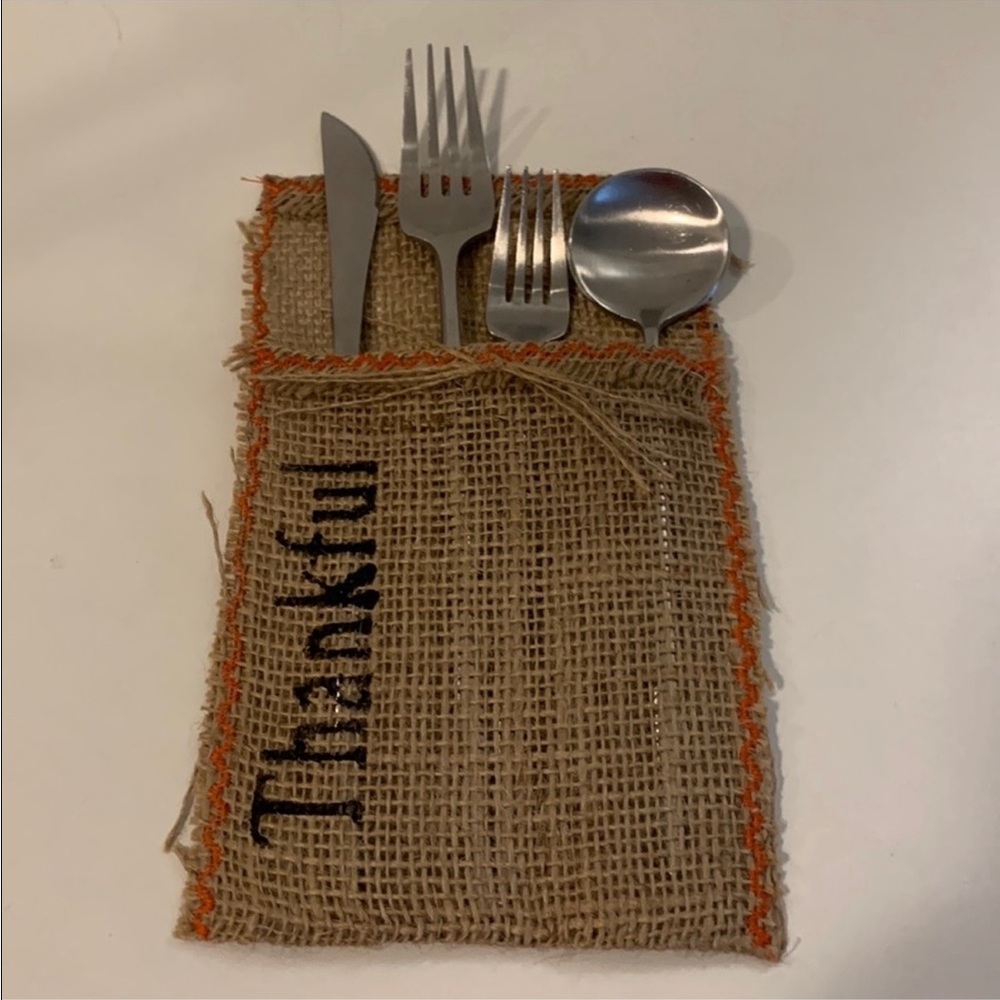 NWOT Thanksgiving Rustic Burlap Cutlery Holders Set Of 4